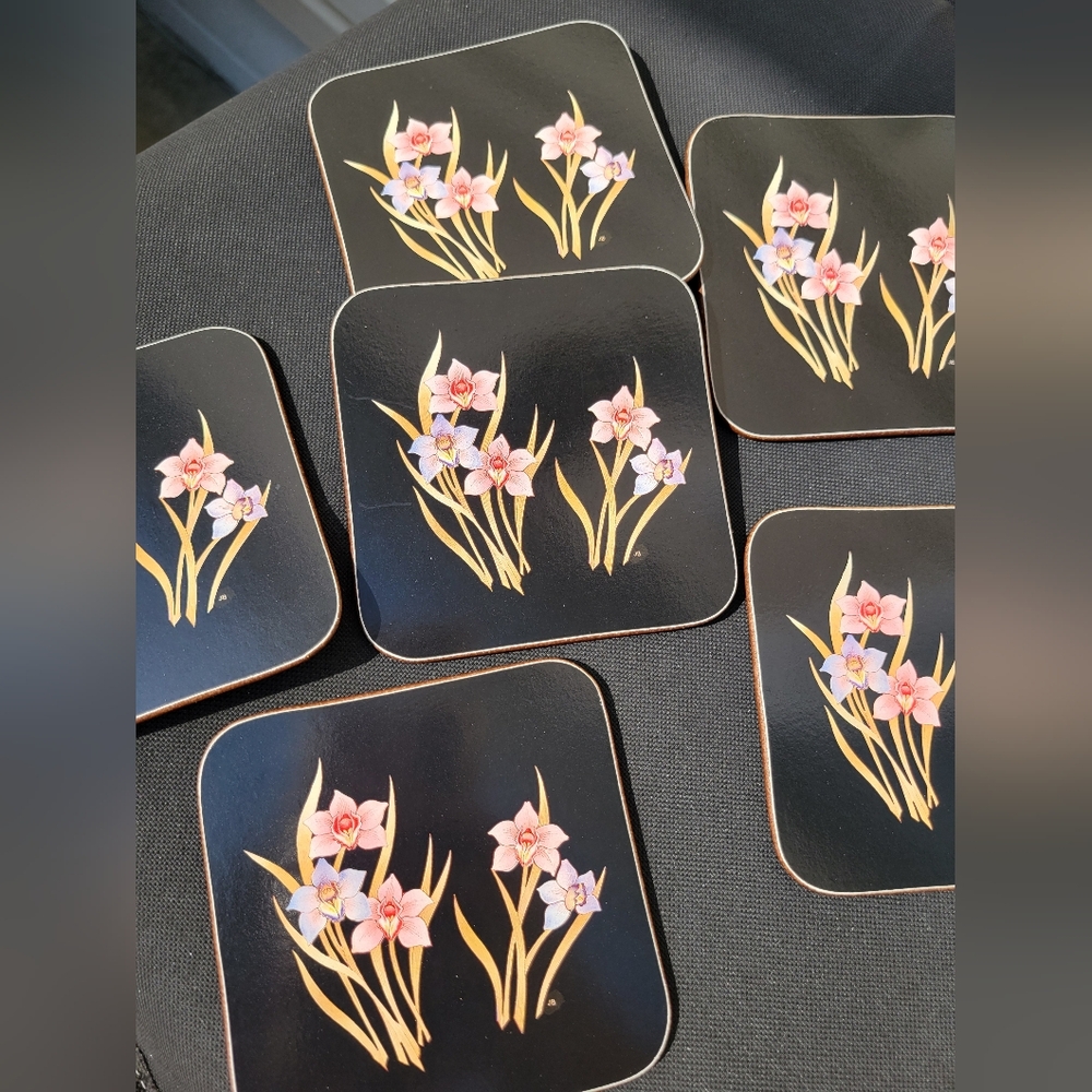 Vintage Cavalli Floral Coaster Set Orchids Made in New Zealand Original Box - Picture 13 of 16